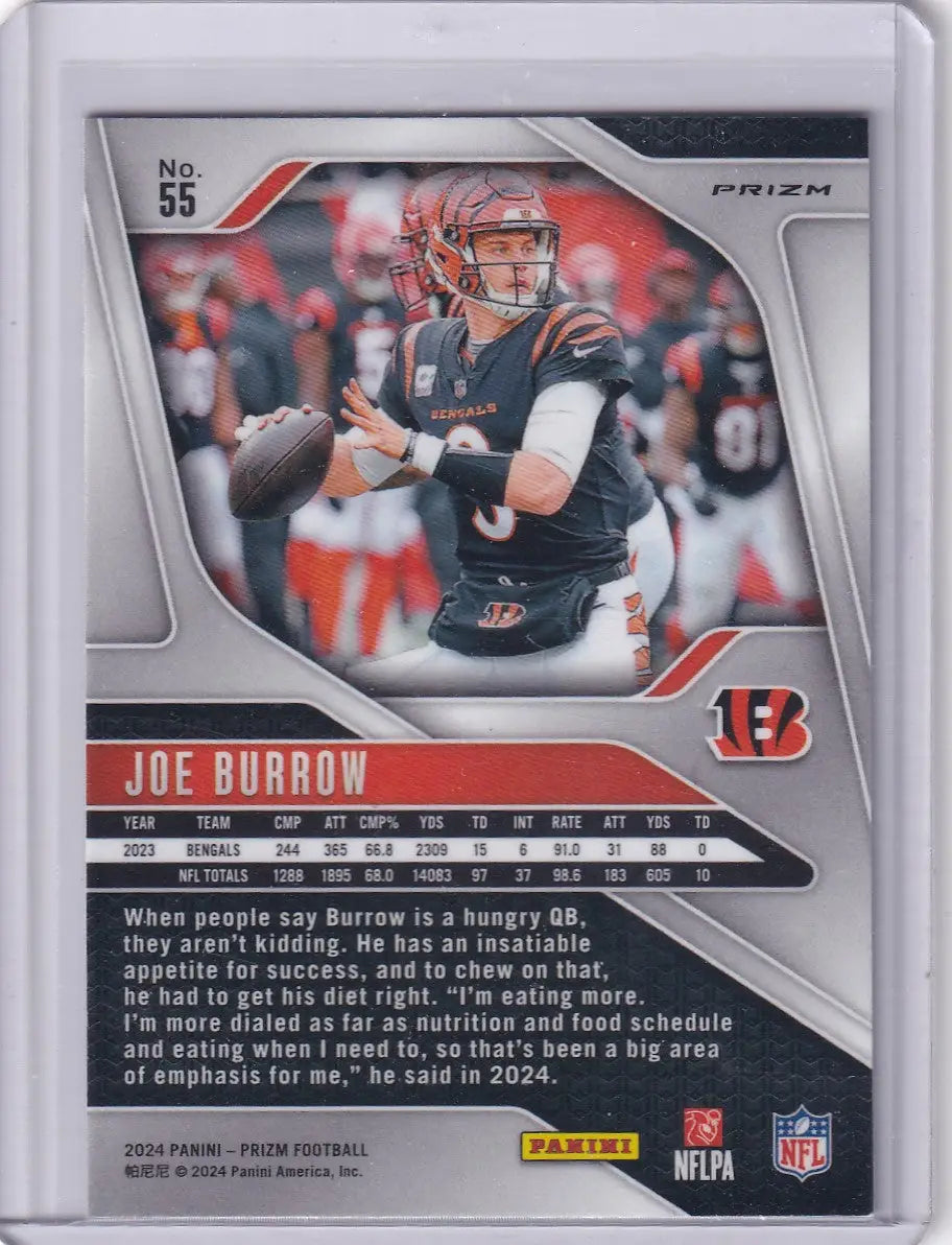 2024 Panini Prizm Silver Joe Burrow Football Card Cincinnati Bengals 2023 Prizm Silver
