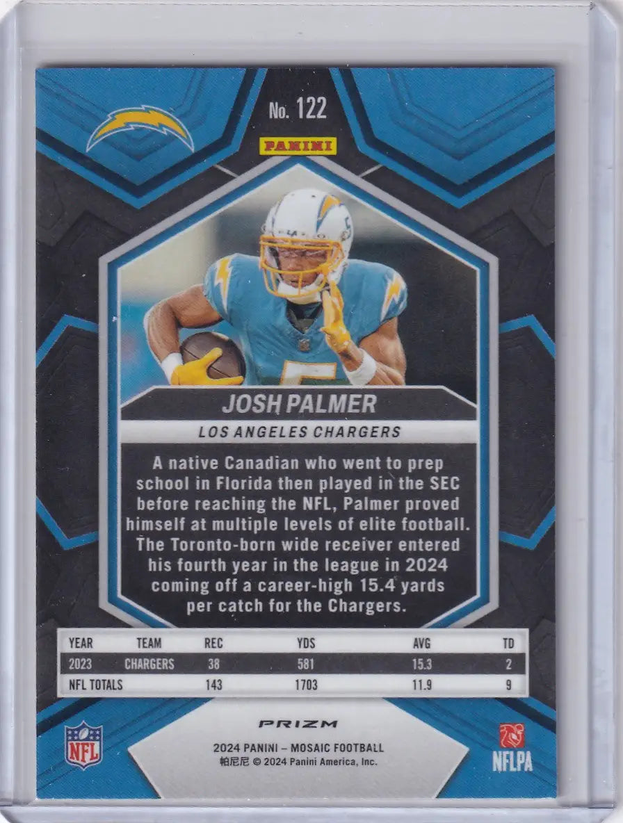 2024 Panini Prizm Yellow Reactive Josh Palmer San Diego Chargers football card