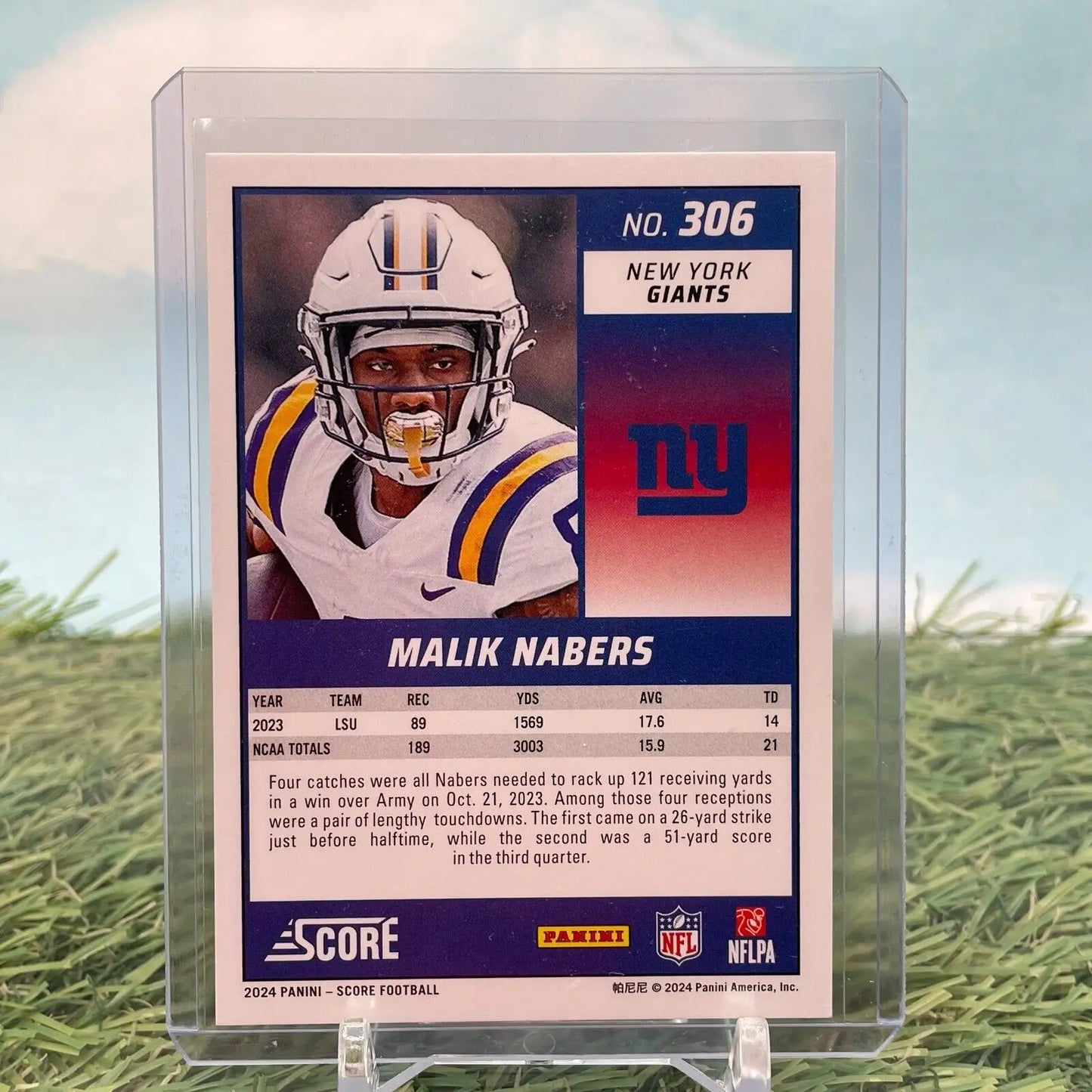 Malik Nabers football card from 2024 Panini Score Green Parallel SP Giants edition