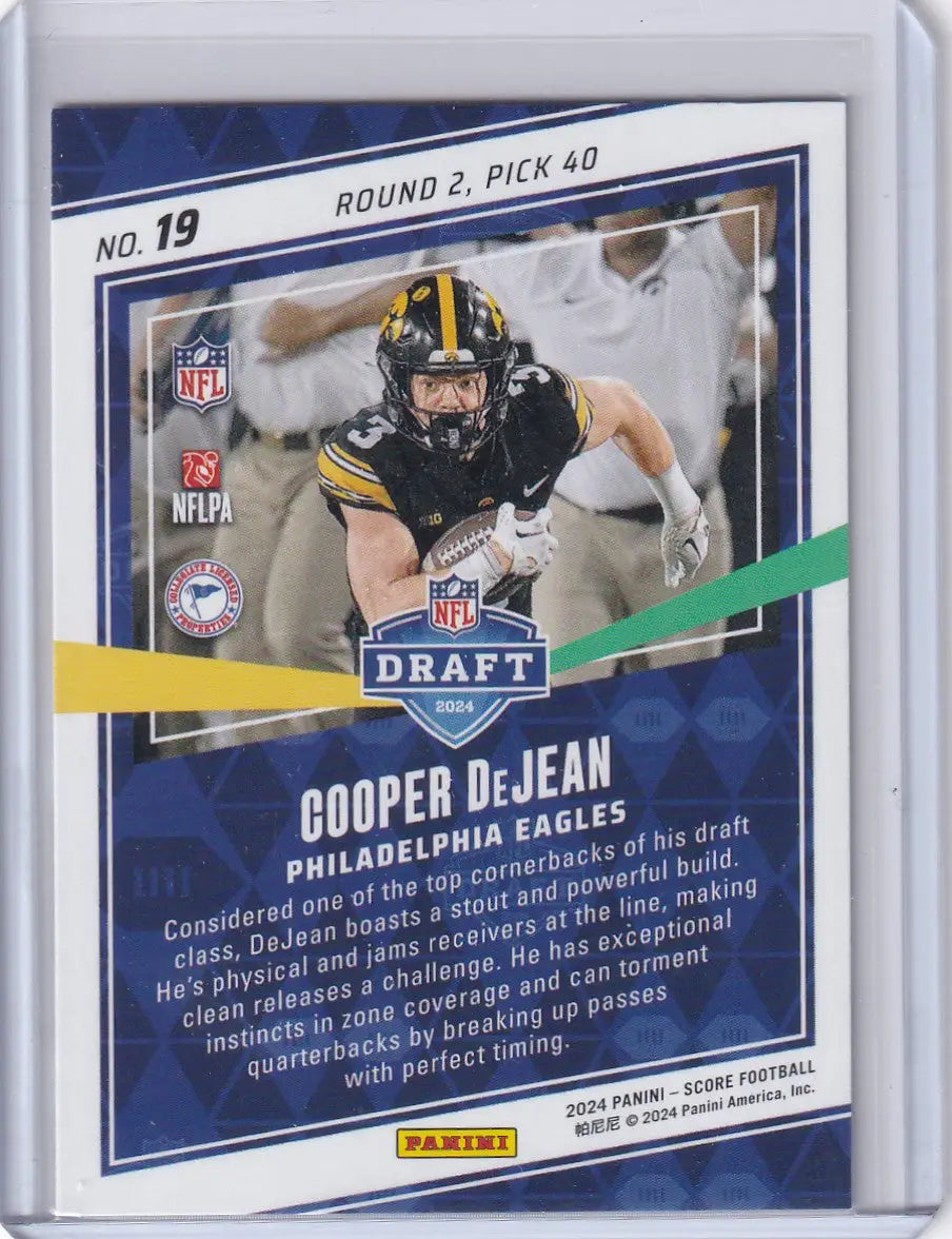 2024 Panini Score NFL Draft #19 Cooper Dejean - Philadelphia Eagles