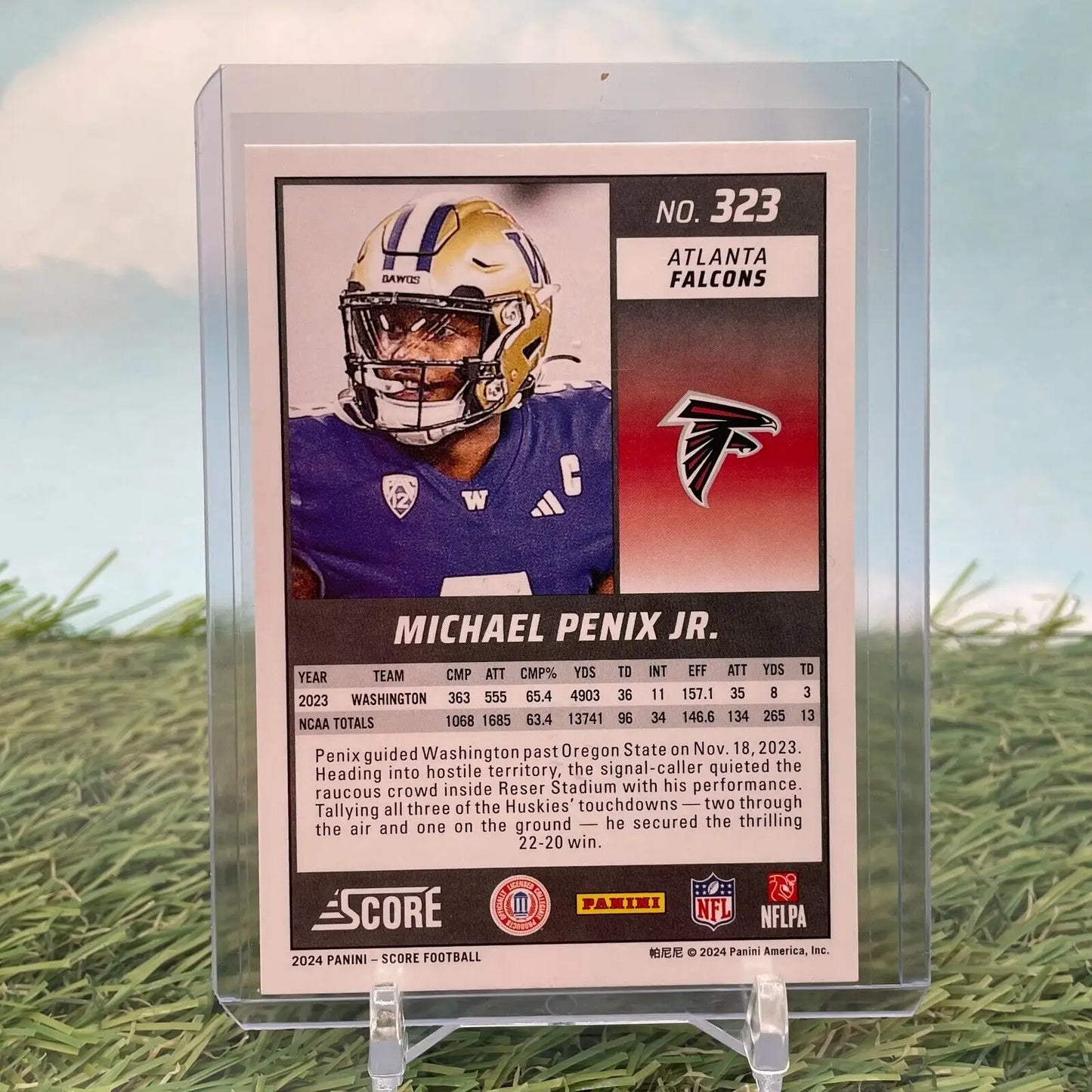 Michael Penix Atlanta Falcons sports trading card from 2024 Panini Score Rookies