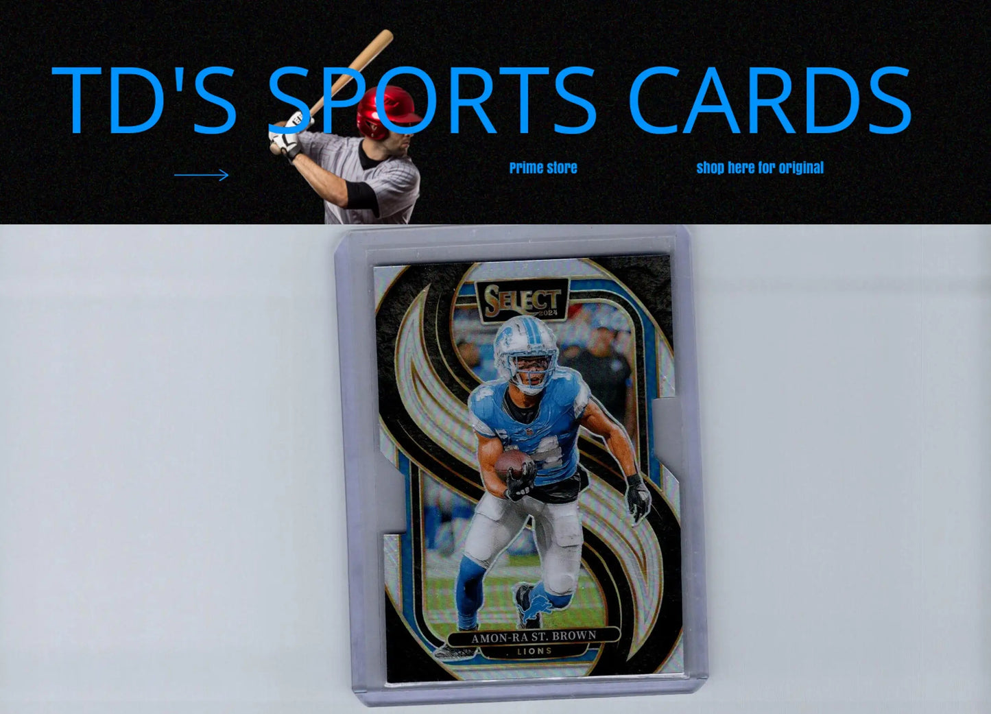 Glossy football trading card of Amon-Ra St. Brown from Detroit Lions in 2024 Panini Select