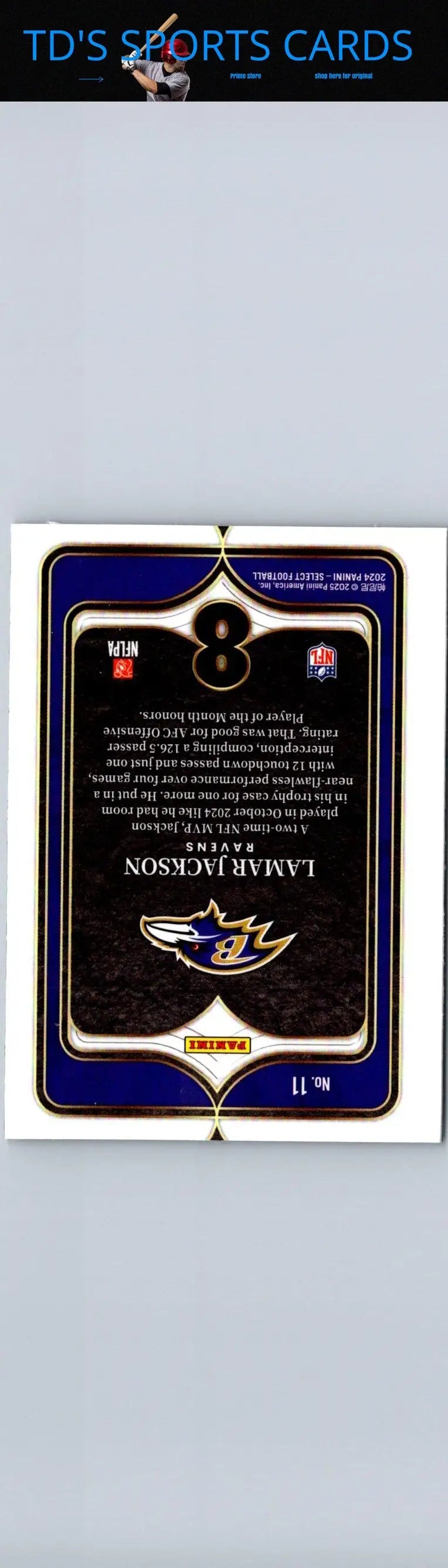 Back of Lamar Jackson football trading card from 2024 Panini Select Jackson Select Numbers