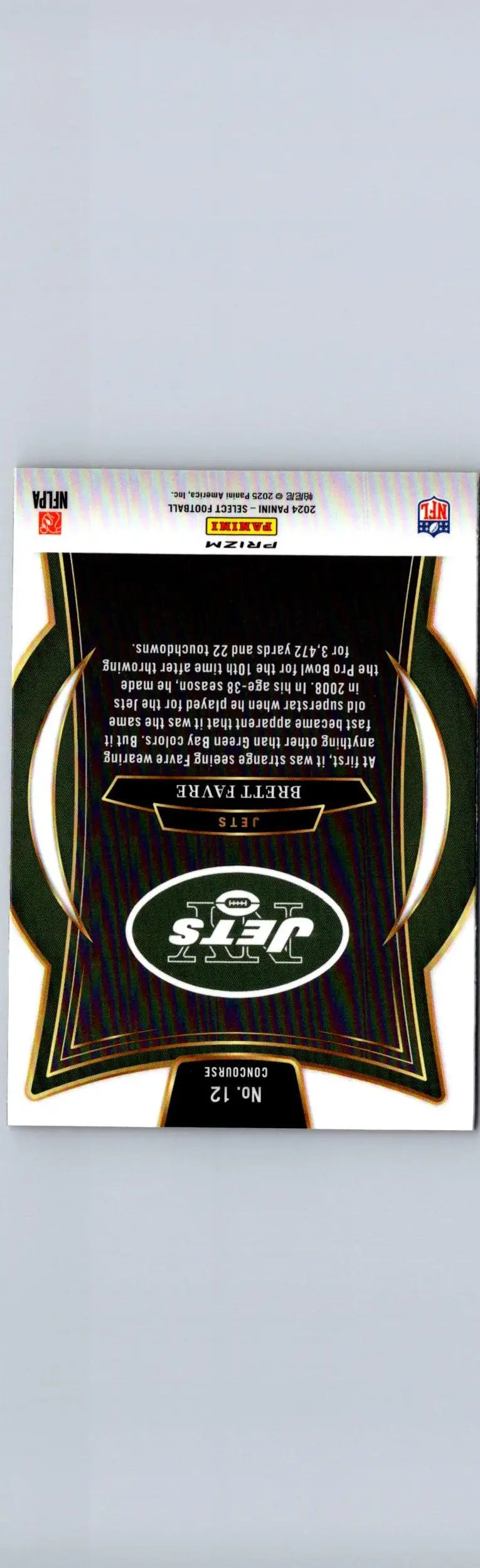 Brett Favre New York Jets football trading card featuring Brett Favre Red and Yellow Prizm Shock