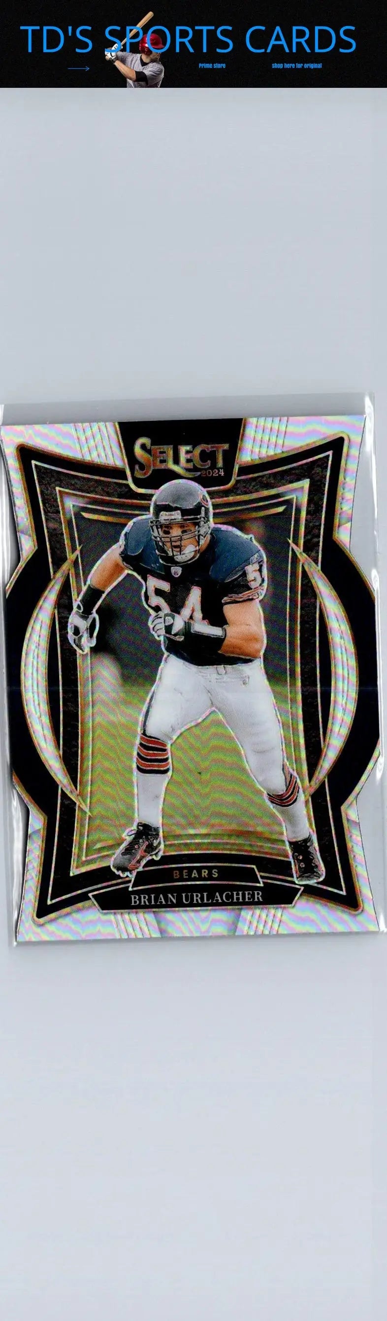Football trading card featuring Brian Urlacher in Chicago Bears uniform, 2024 Panini Select Silver Prizm Die Cut