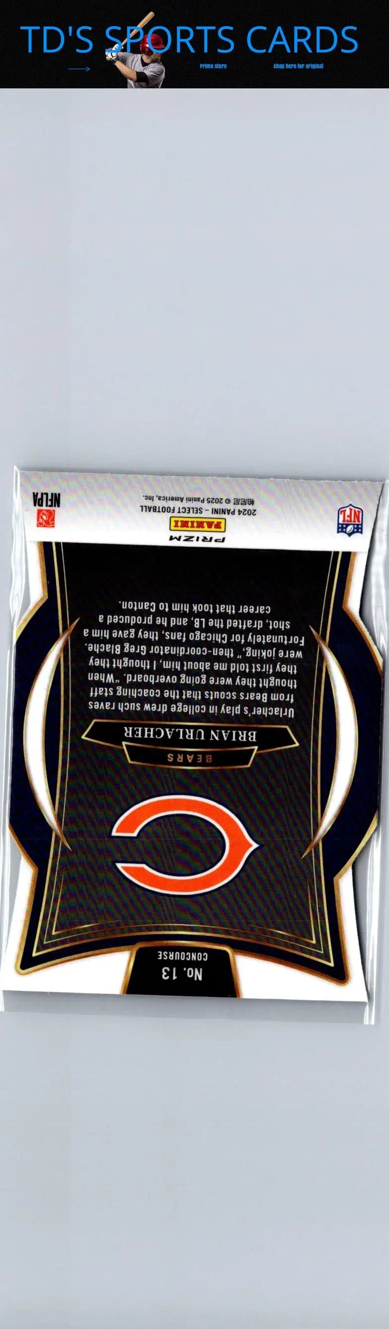 Back of 2024 Panini Select Brian Urlacher Silver Prizm Die Cut football card
