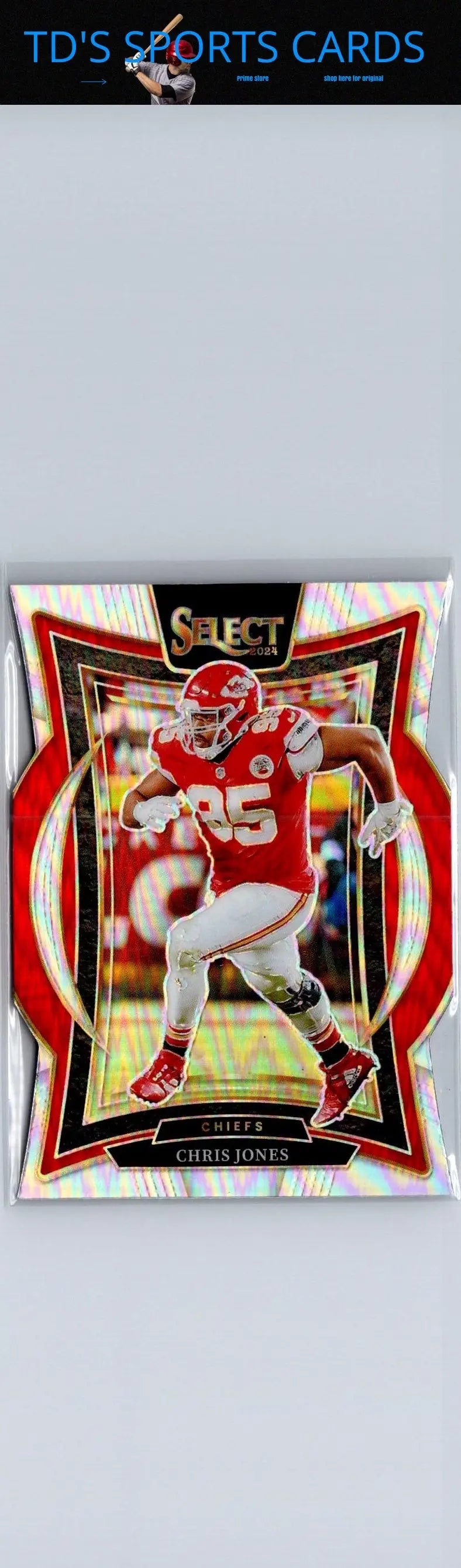 Red and gold Chris Jones Silver Prizm Die Cut football trading card in 2024 Panini Select