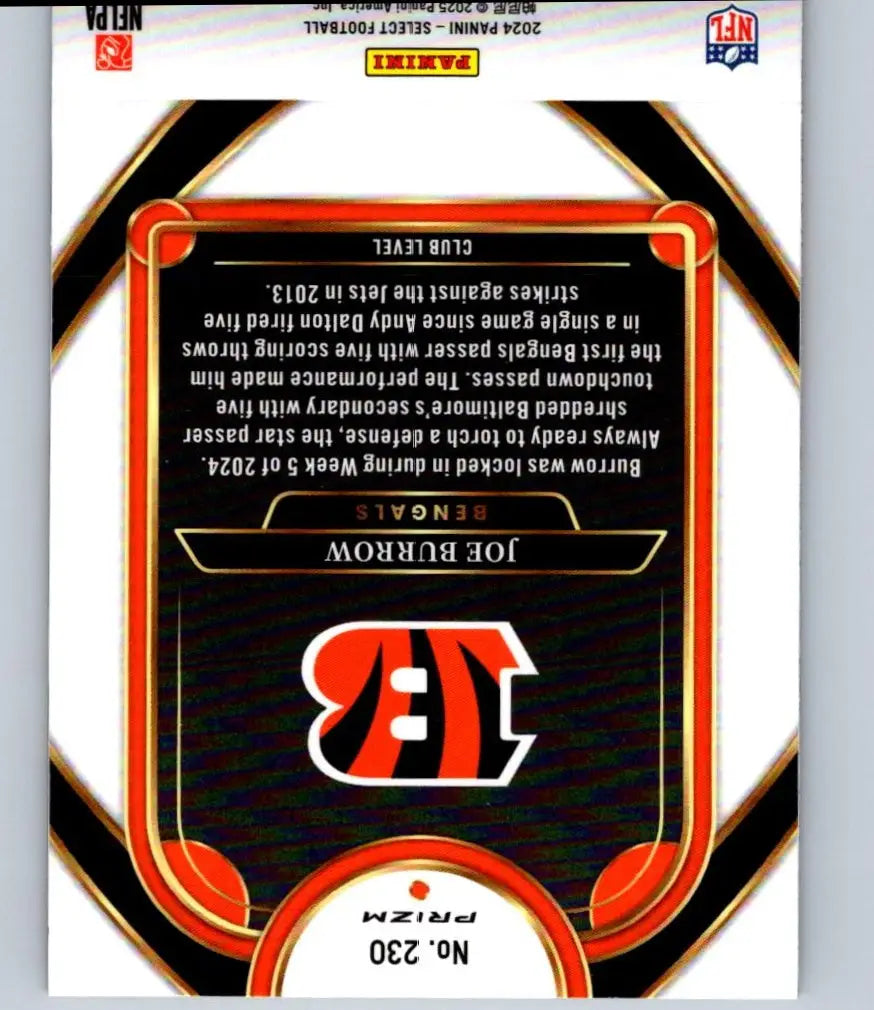Joe Burrow 2024 Panini Select Red & Yellow Prizm Shock football trading card