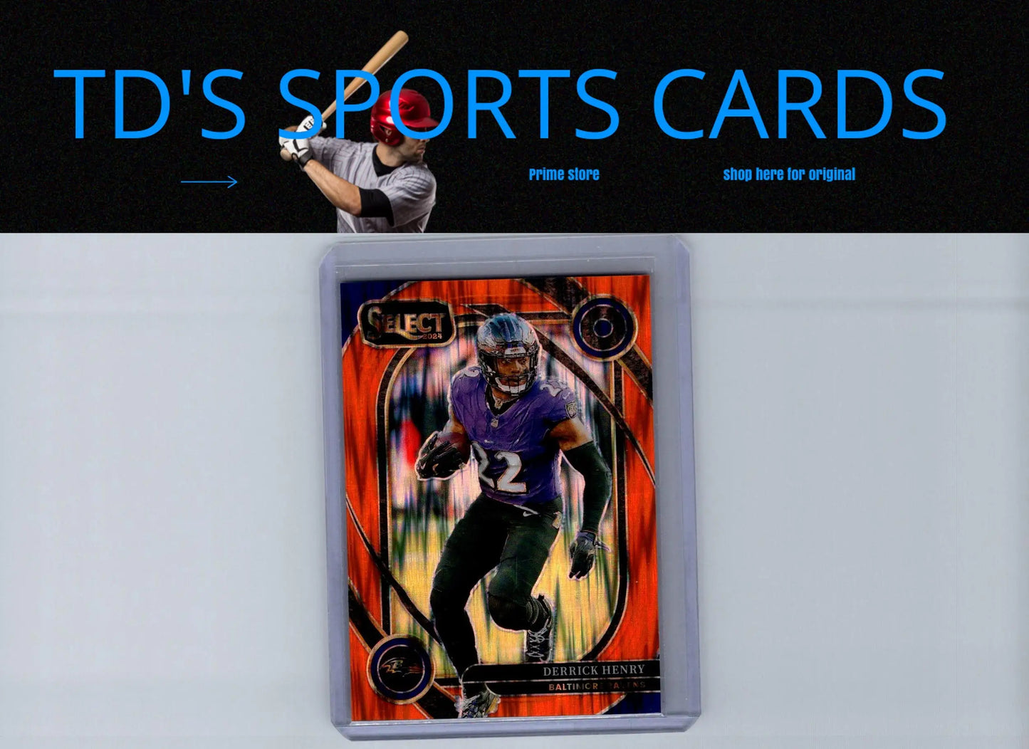 Derrick Henry Orange Prizm Shock trading card with purple jersey on orange and black background