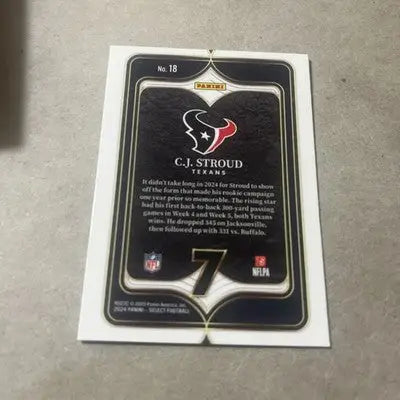 2024 Panini Select C J Stroud trading card with Houston Texans logo and black gold border
