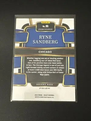 Ryne Sandberg baseball card in protective sleeve from 2024 Panini Select Orange Flash Prizm
