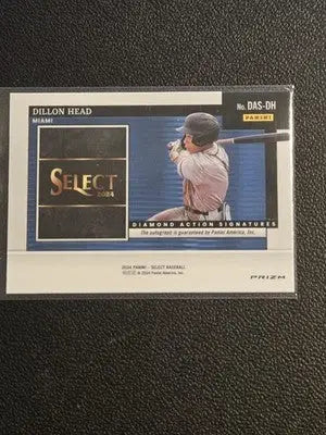 Baseball trading card featuring Dillon Head Diamond Action Signatures from 2024 Panini Select