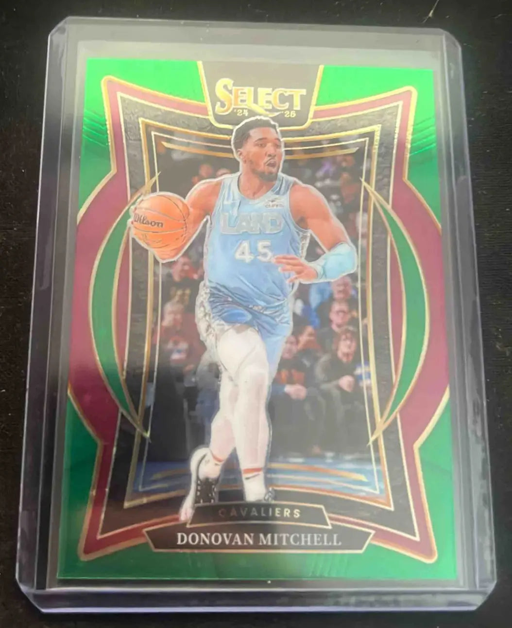 Donovan Mitchell basketball trading card in protective sleeve from 2024 Panini Select Donovan series