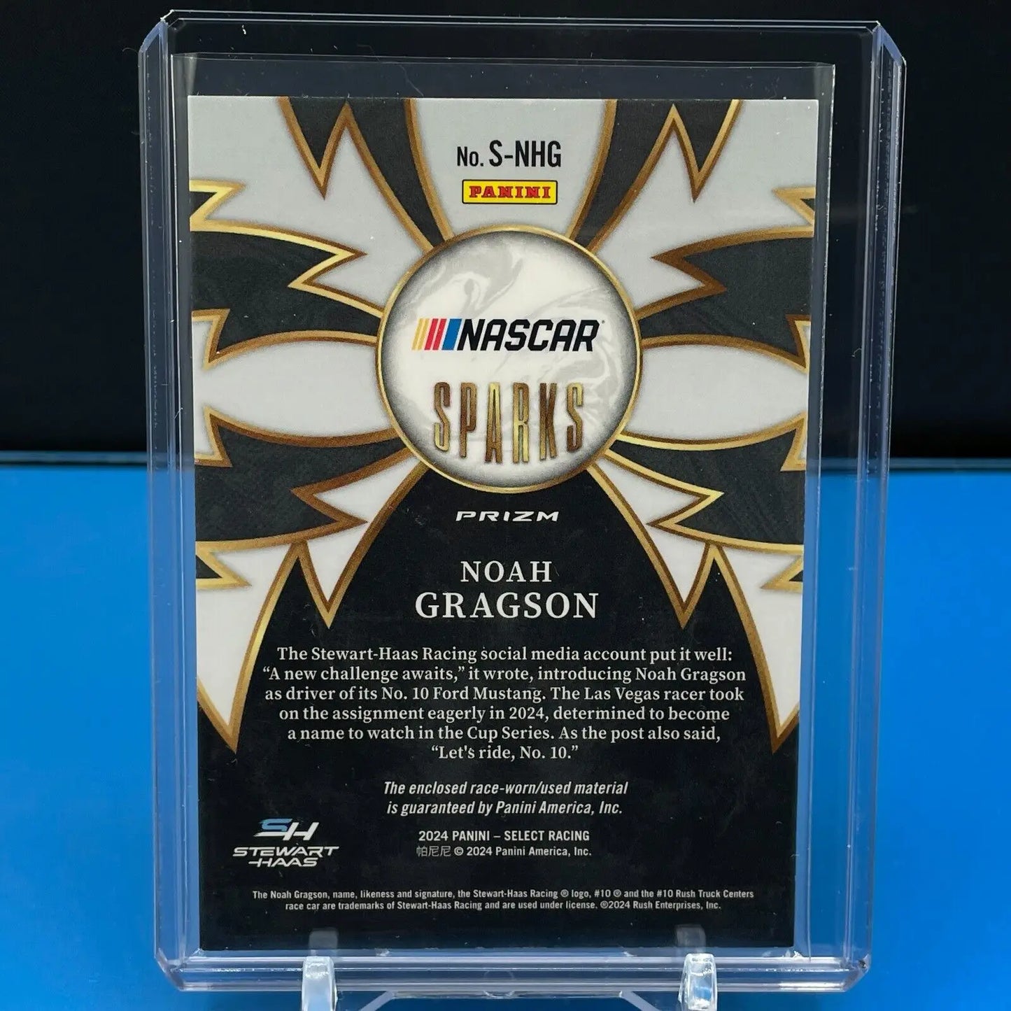NASCAR Sparks trading card in a case from Panini Select Racing Noah Gragson collection