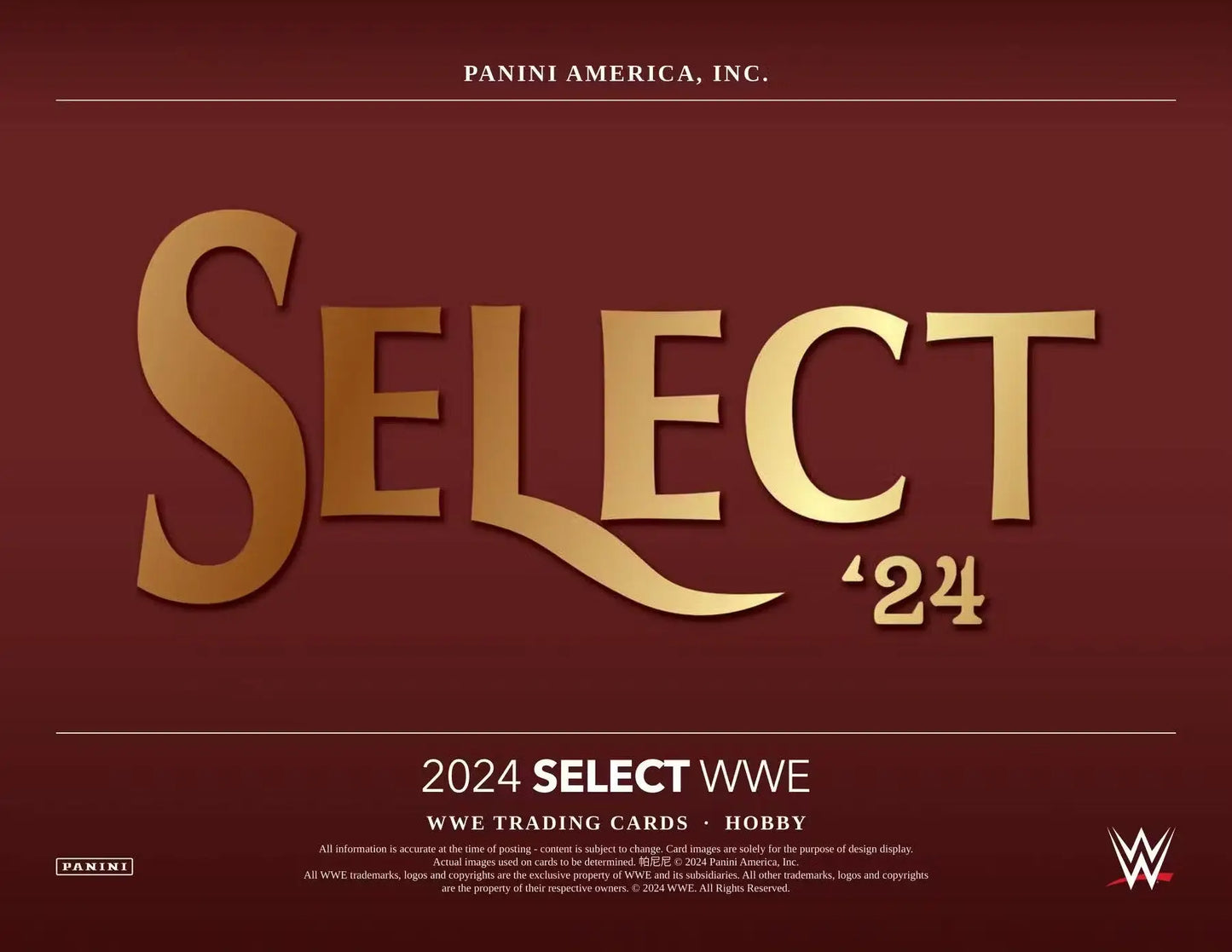 WWE trading card design from 2024 Panini Select WWE Wrestling Hobby Box with vibrant color wheel