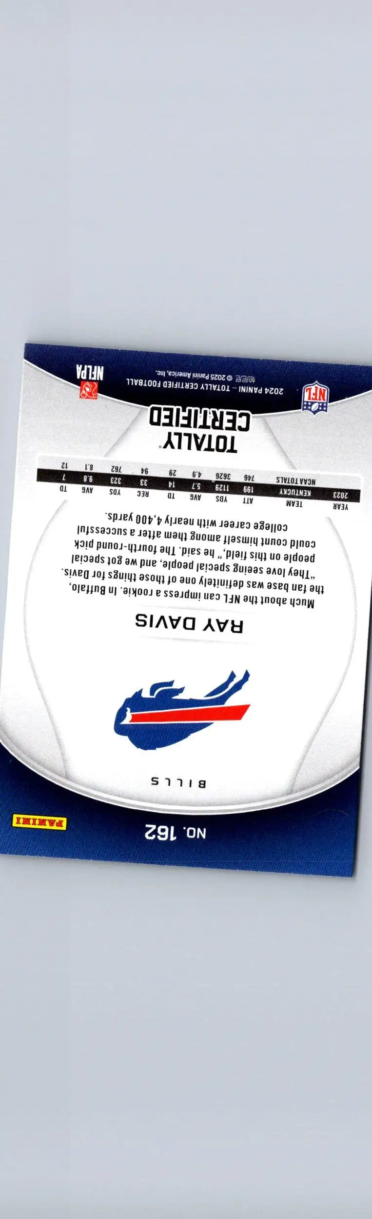 Ray Davis football card from 2024 Panini Totally Certified Ray Davis Mirror series