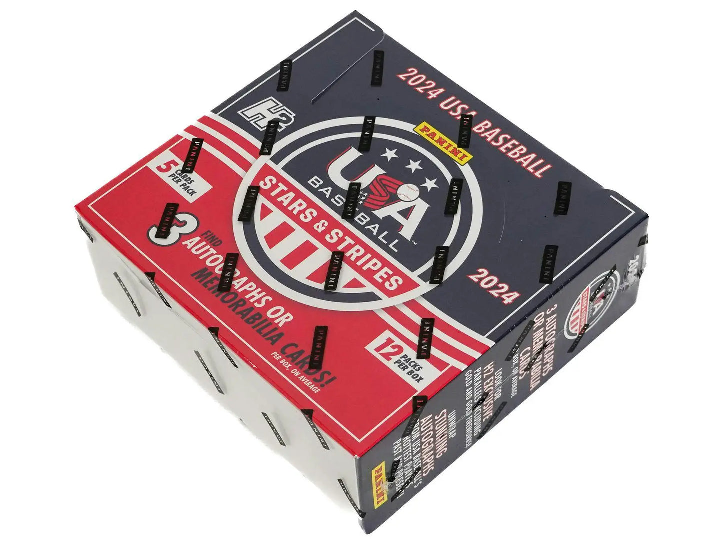 Box of 2024 Panini USA Stars & Stripes Baseball cards featuring national team memorabilia