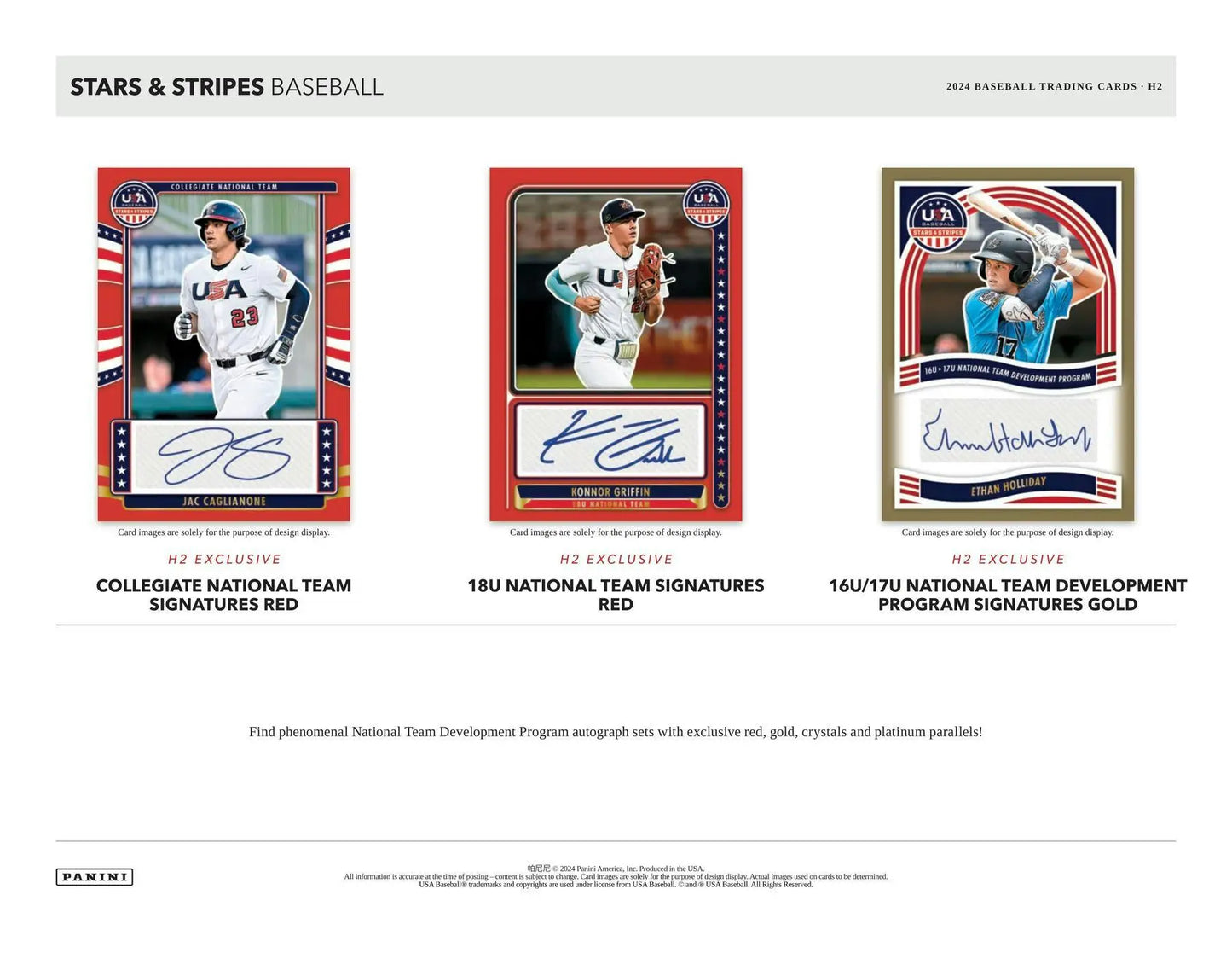 Three USA Baseball autographed memorabilia cards from the national team displayed together