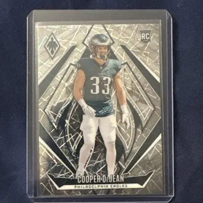Football trading card of Cooper DeJean in Philadelphia Eagles uniform from 2024 Phoenix Lasers RC