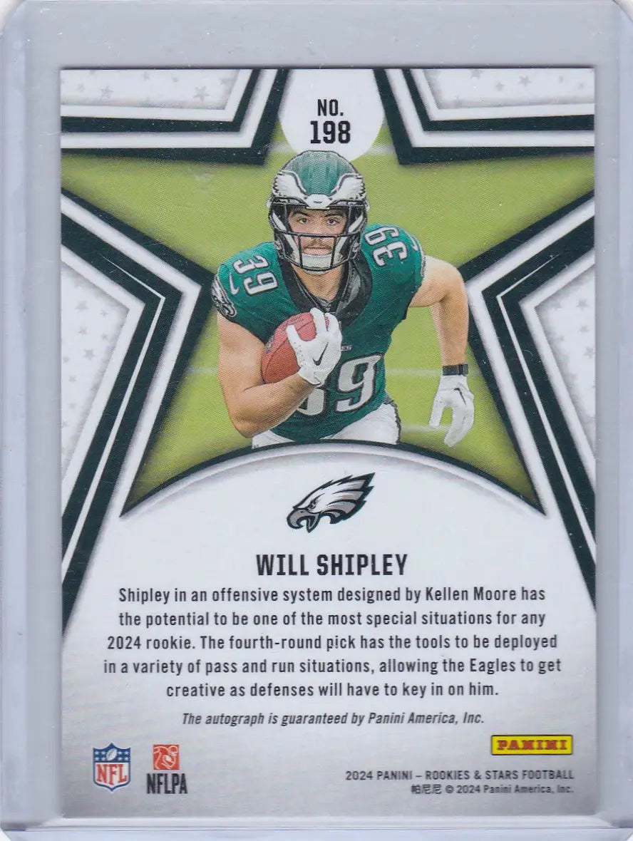 Collectible football card featuring Will Shipley in Philadelphia Eagles stars auto card