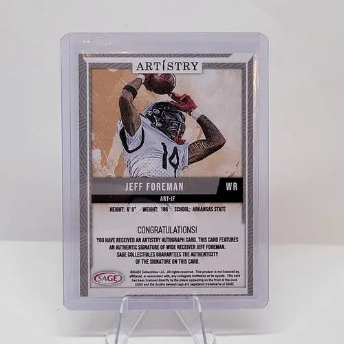 Sage Artistry Jeff Foreman Arkansas State football trading card 2024 RC Auto Red LV Raiders