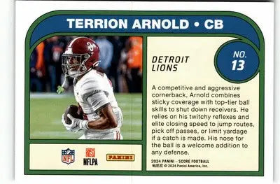 Terrion Arnold football card from 2024 Score Protential series showcasing Arnold Protential