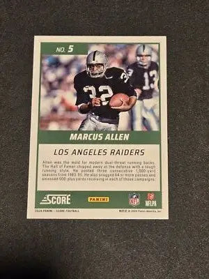 Marcus Allen football card from 2024 Score First Ballot Pink featuring Los Angeles Raiders
