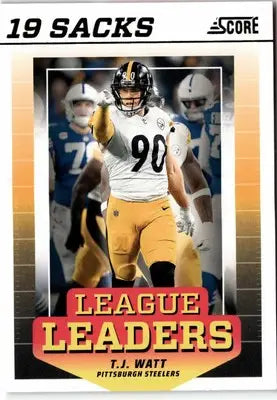 T.J. Watt football card from 2024 Score League Leaders series featuring Steelers star
