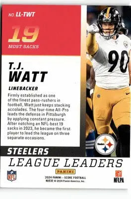 2024 Score T.J. Watt League Leaders football card showcasing Watt League leaders
