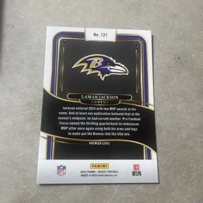 Lamar Jackson Baltimore Ravens football trading card from 2024 Select Football Silver Die Cut