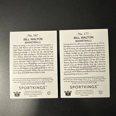 Two Bill Walton UCLA Bruins basketball trading cards from 2024 Sport Kings Volume 5