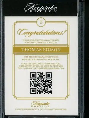 2024 Super Products Keepsake Edition Thomas Edison 080/100 Handwritten Relic #1