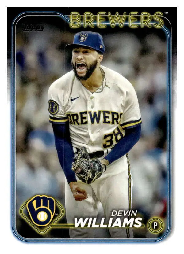 Devin Williams celebrates on the mound in his Milwaukee Brewers baseball card