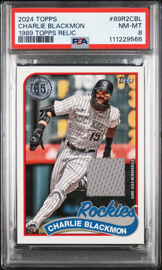 Graded 89R2CBL Charlie Blackmon Topps Baseball Relics card in Series 2 PSA 8