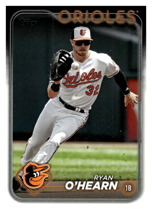 Baseball card of Ryan O’Hearn making a catch for the Baltimore Orioles #32