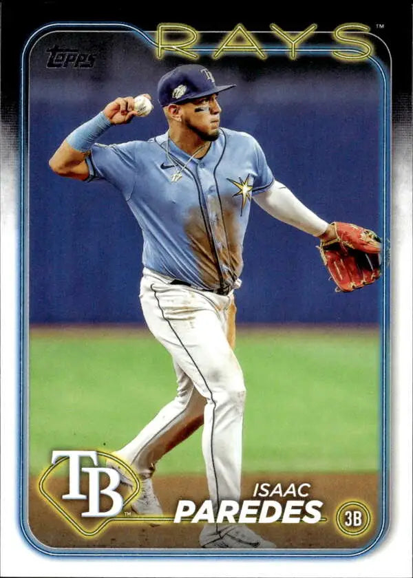 Baseball card of Isaac Paredes in light blue jersey for Tampa Bay Rays fans