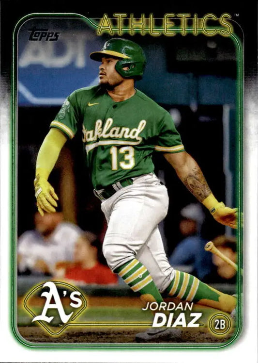 Jordan Diaz Oakland Athletics Baseball Card in green and white uniform number 13