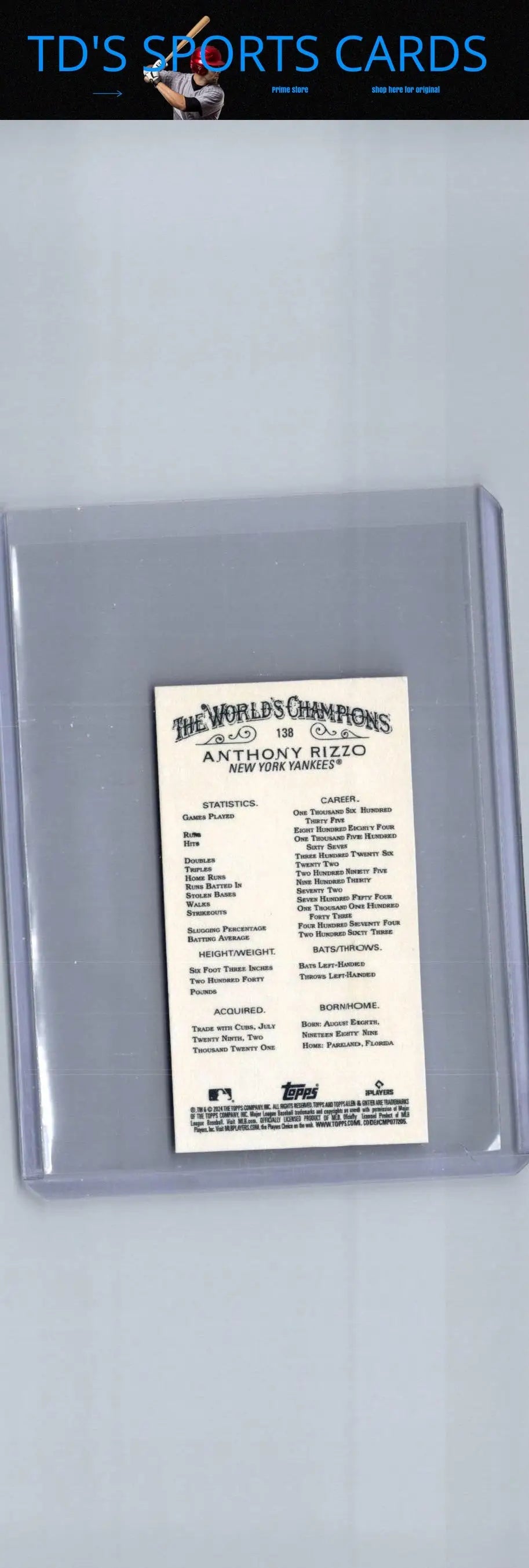 Baseball card in protective case featuring Anthony Rizzo Mini Gold Border Rizzo Mini Gold