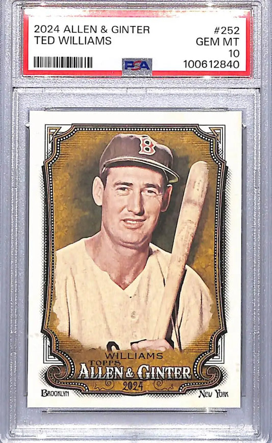 Ted Williams Boston Red Sox baseball card from 2024 Allen & Ginter, GEM MT 10 graded