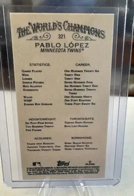 Baseball card of Pablo López Minnesota Twins in clear case from 2024 Topps Allen & Ginter Mini Gold