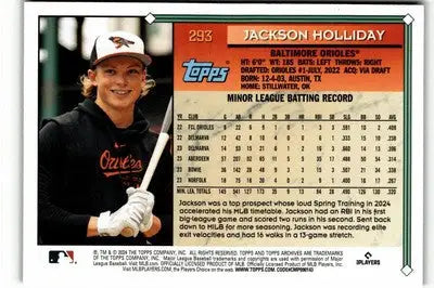 Jackson Holliday baseball card featuring Holliday Black Foilboard from 2024 Topps Archives