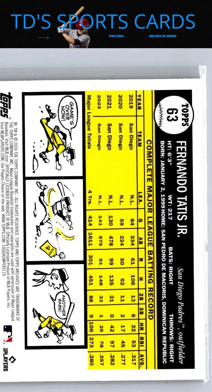 Fernando Tatis Jr baseball card from 2024 Topps Archives Yellow Foilboard collection