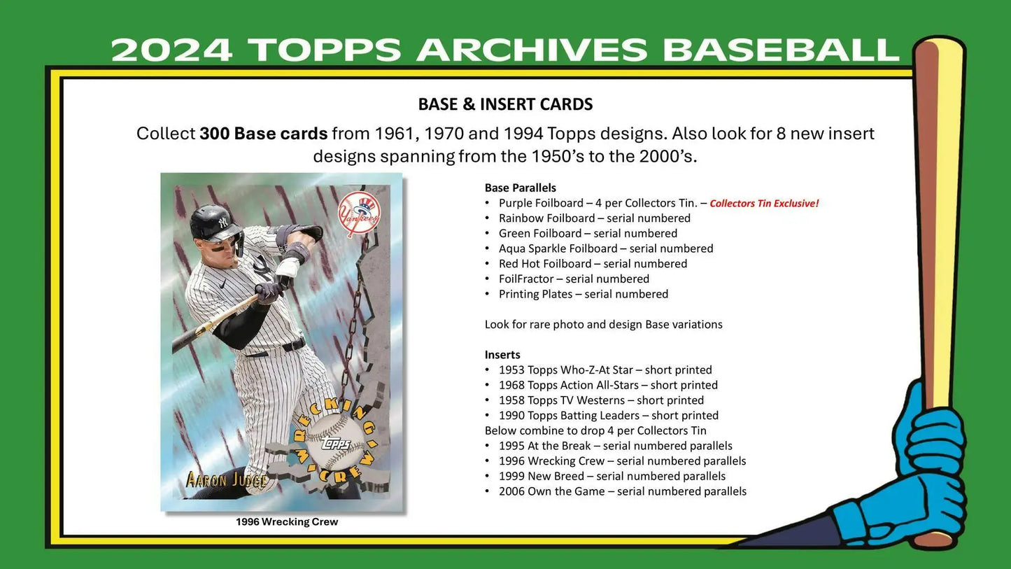 2024 Topps Archives Baseball Collector Box featuring serial numbered parallels and cards