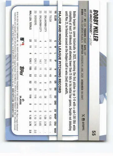 2024 Topps Big League #55 Bobby Miller NM-MT Dodgers ID:68837 - Trading Cards