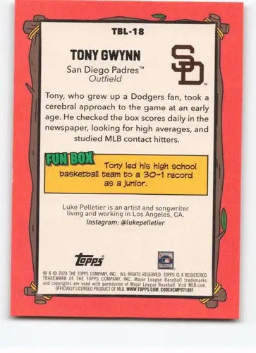 Reverse side of Tony Gwynn baseball card from 2024 Topps Big League Big Leaguer series