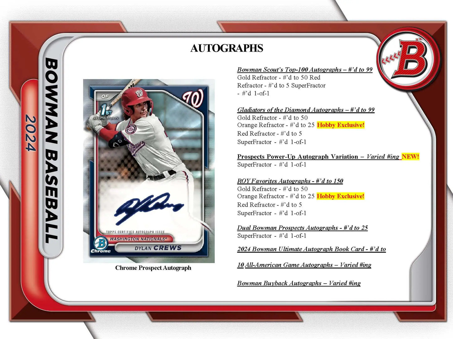 2024 Topps Bowman Baseball hobby pack featuring a trading card with autograph