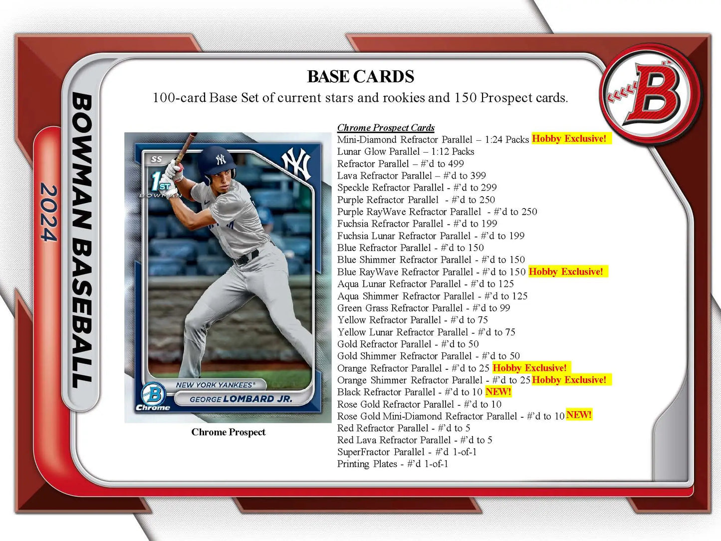 2024 Topps Bowman Baseball Hobby Pack with Baseball Card Checklist for Bowman Baseball set