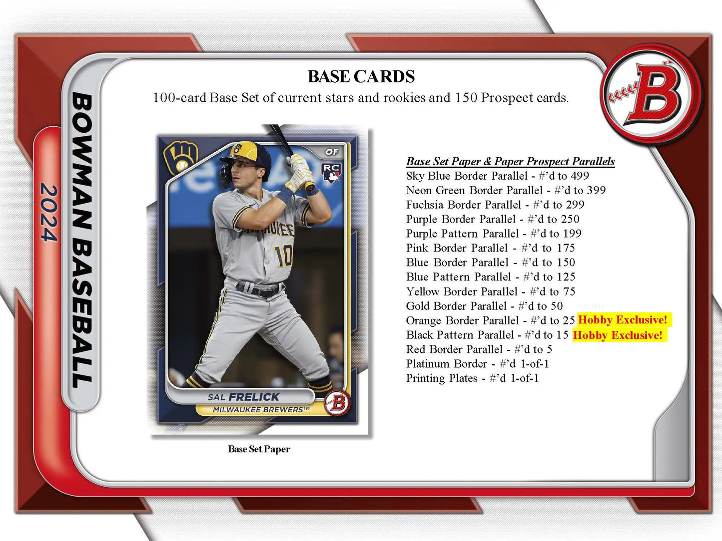 2024 Topps Bowman Baseball Hobby Pack with collector’s guide page on Bowman Baseball base cards