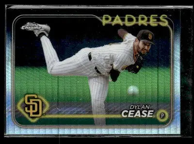 Baseball trading card featuring Dylan Cease of the Padres from 2024 Topps Chrome Cease Prism Refractors