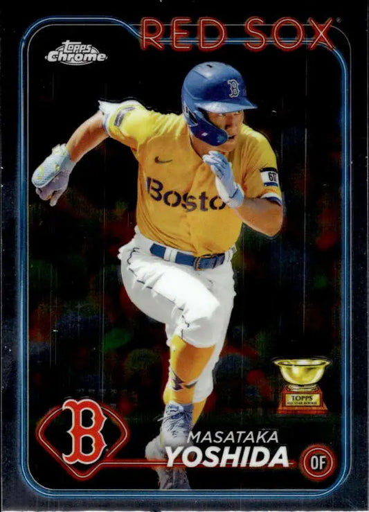 Boston Red Sox player in yellow City Connect uniform running on field for Topps Chrome
